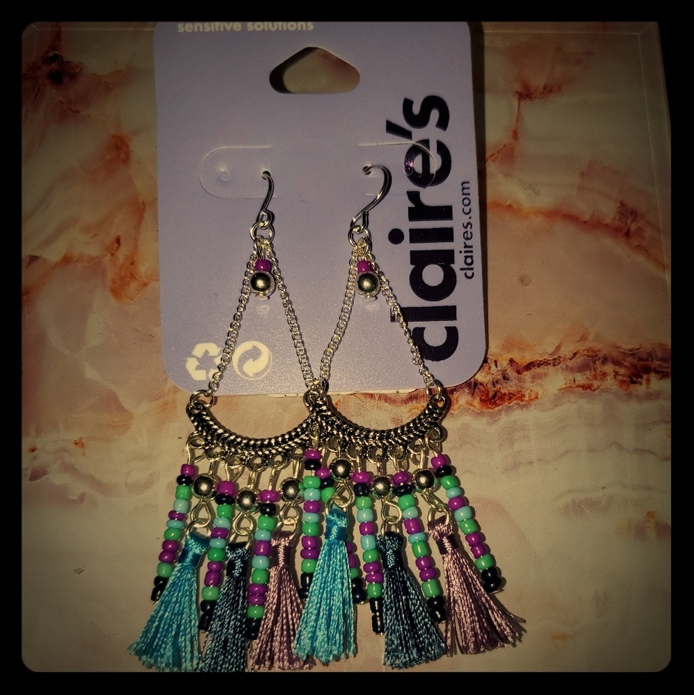 Dangle tassel and bead earrings